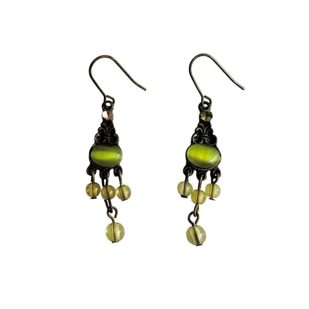 Green beaded drop earrings